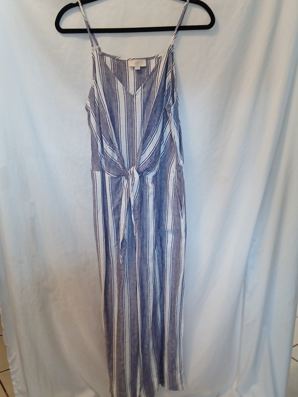 LOFT Blue and White Striped Tie-Front Jumper Adjustable Straps
